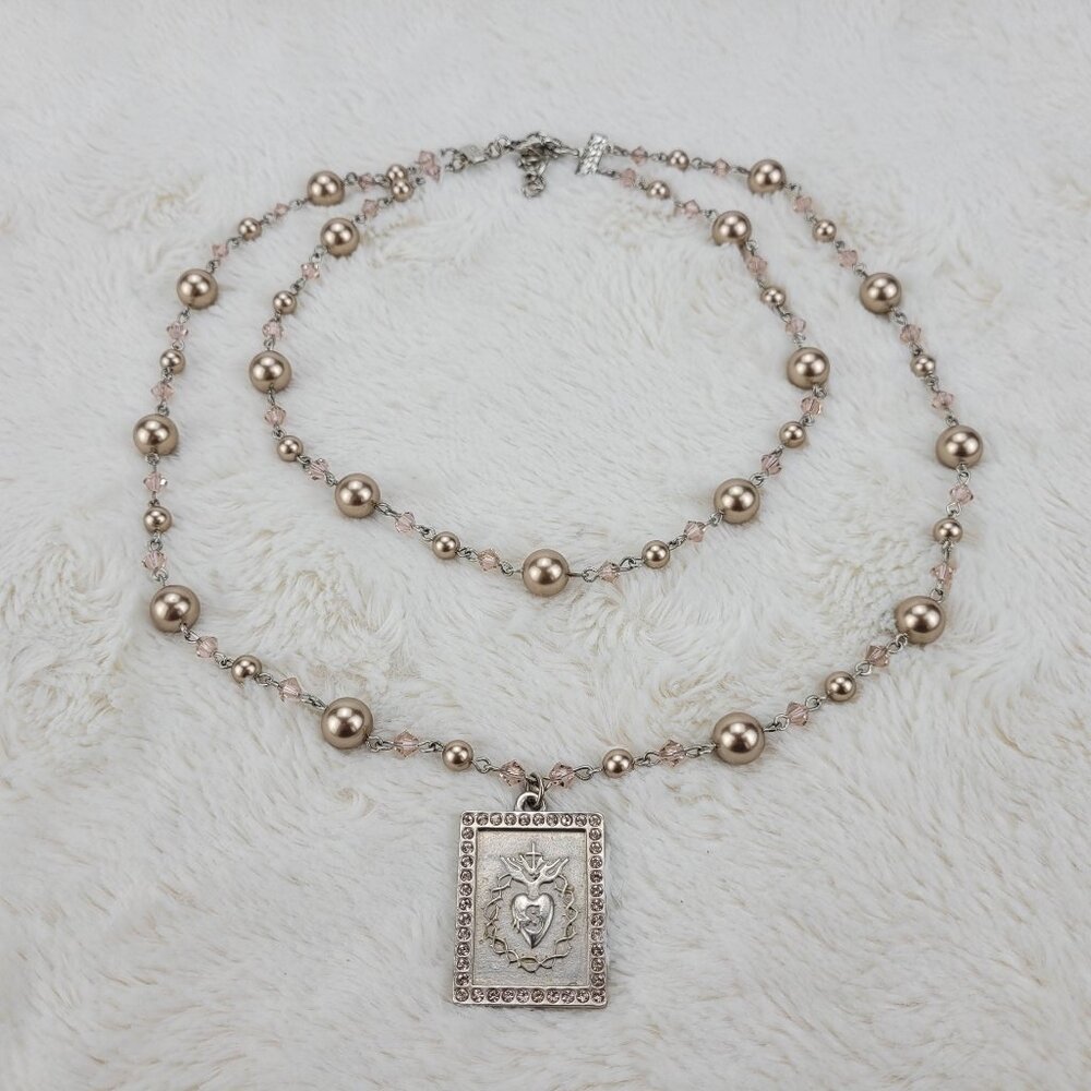 1990's Metal Ball and Chain with Purple Glass Bead Necklace by Sisi Amber